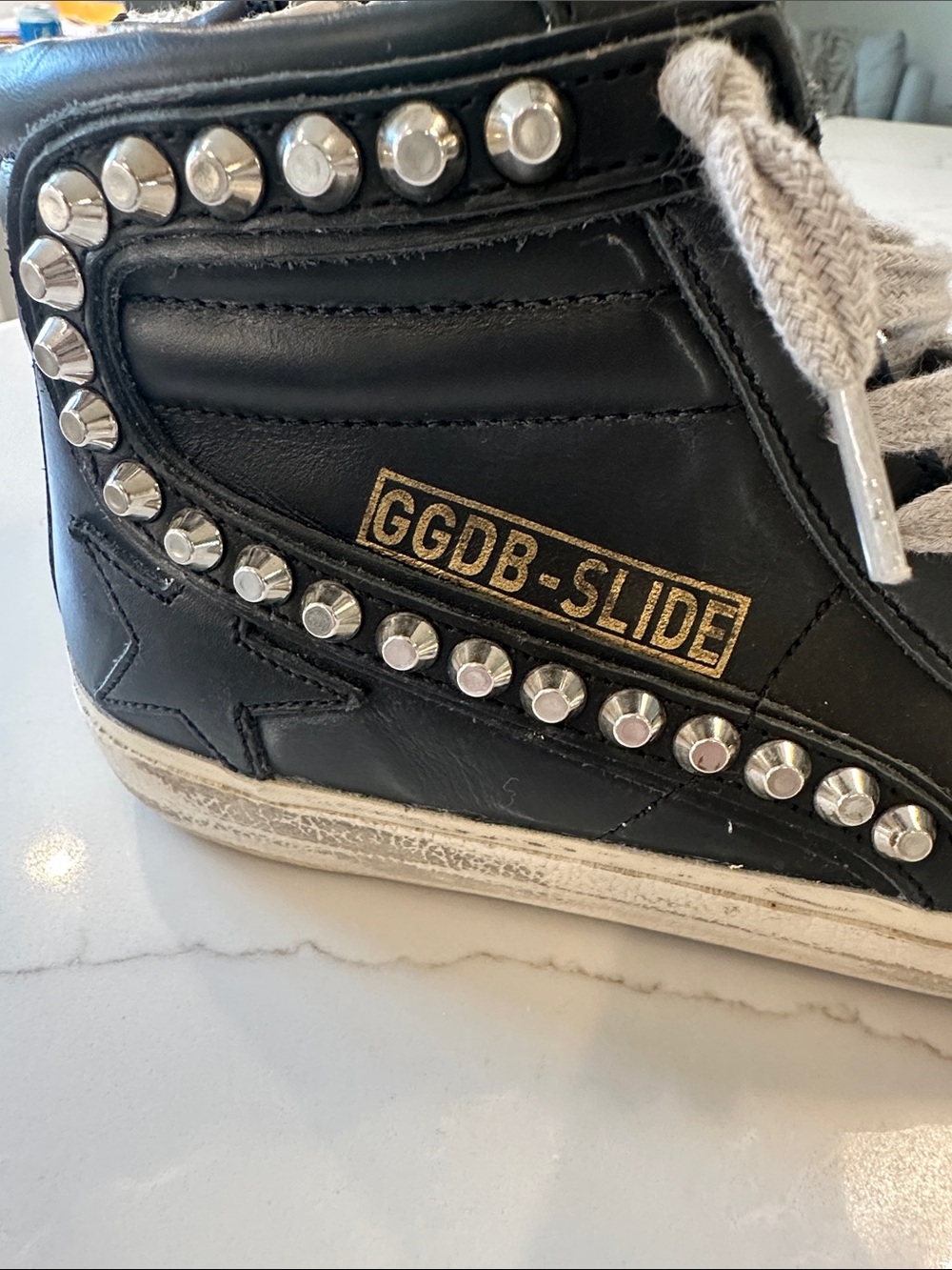 Golden Goose Slide Black High-Top Sneakers with Silver Studs - Picture 5 of 6